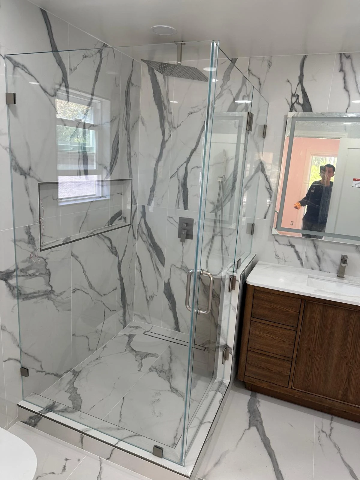 Marble-Look Shower Enclosure