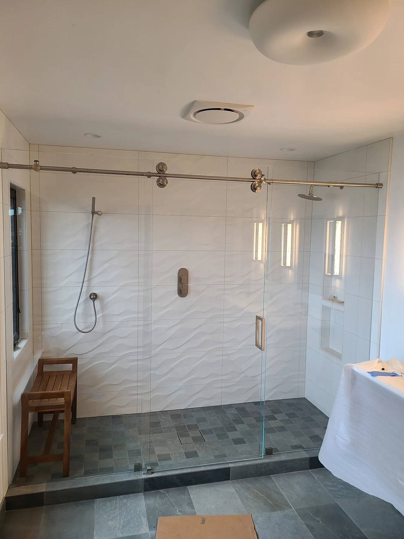 Glass Shower & Mosaic Floor